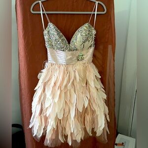 Macduggal XS pink feather prom dress.